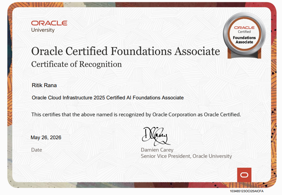Oracle Cloud Infrastructure 2025 Certified AI Foundations Associate certificate